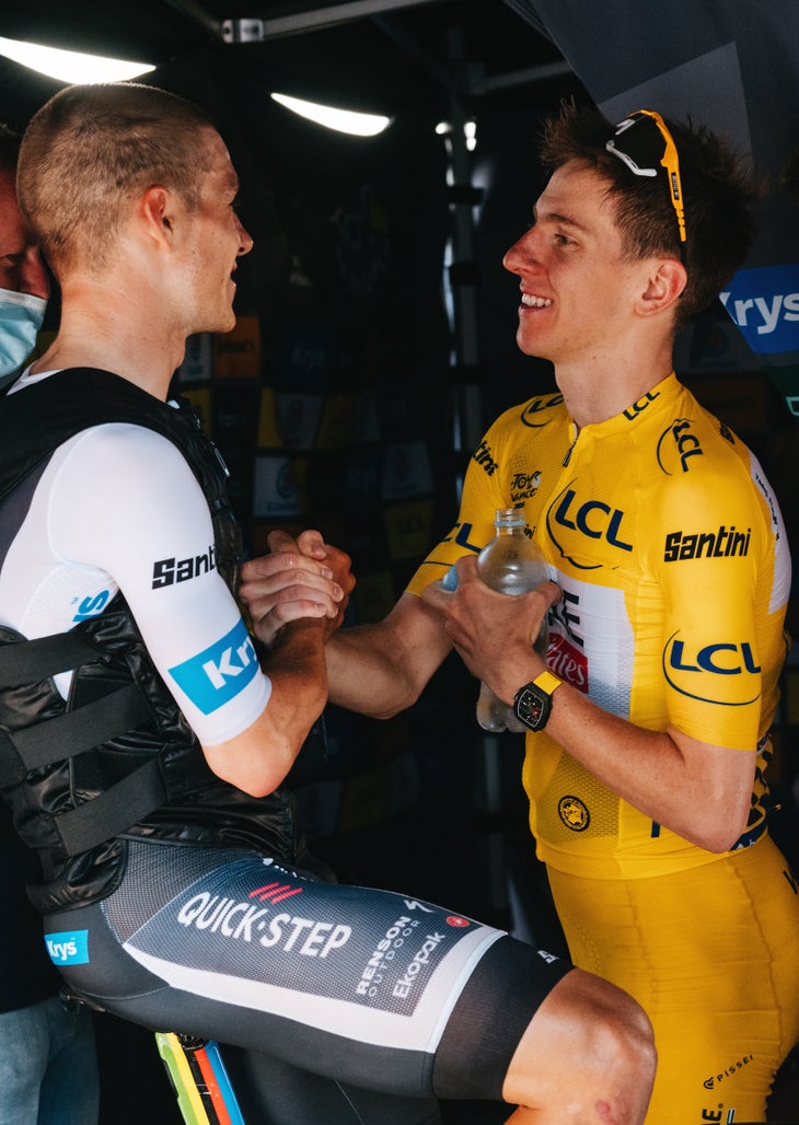 The bromance between Remco Evenepoel (Soudal Quick-Step) and Tadej Pogacar (UAE Team Emirates) was just one example of a warmer, more respectful atmosphere between rivals (Photo by Gruber Images)