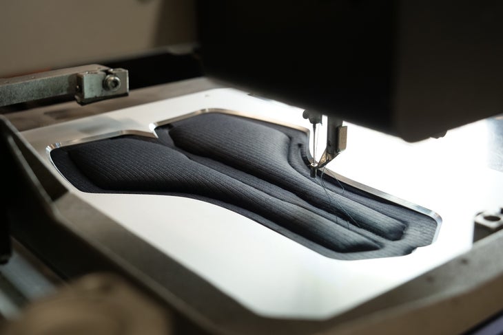 chamois being stitched