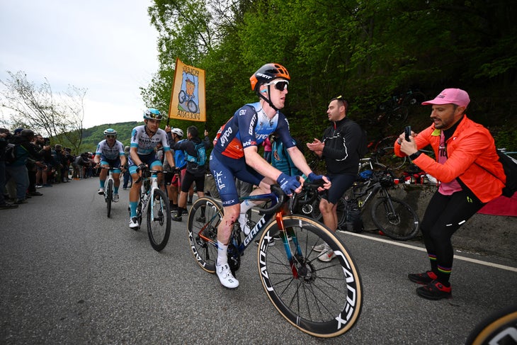 SANTUARIO DI OROPA, ITALY - MAY 05: Eddie Dunbar of Ireland and Team Jayco AlUla competes in Santuario di Oropa (1136m) during the 107th Giro d'Italia 2024, Stage 2 a 161km stage from San Francesco al Campo to Santuario di Oropa 1136m / #UCIWT / on May 05, 2024 in Santuario di Oropa, Italy. (Photo by Tim de Waele/Getty Images)