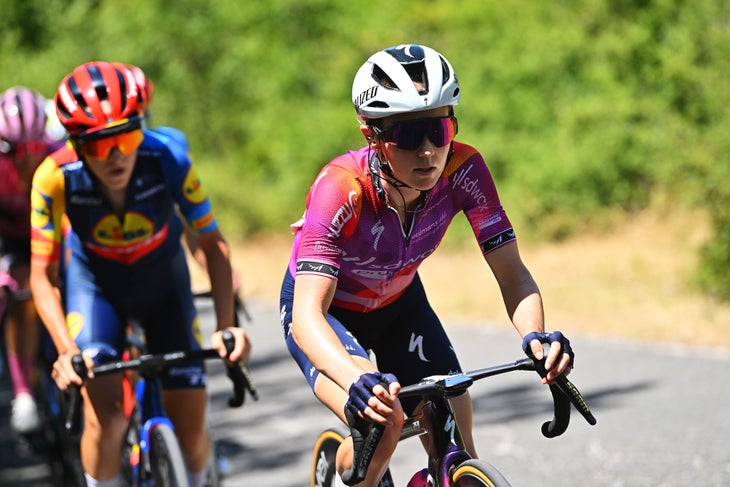 L'AQUILA, ITALY - JULY 14: Niamh Fisher-Black of New Zealand and Team SD Worx - Protime competes during the 35th Giro d'Italia Women 2024, Stage 8 a 117km stage from Pescara to L'Aquila / #UCIWWT / on July 14, 2024 in L'Aquila, Italy. (Photo by Luc Claessen/Getty Images)