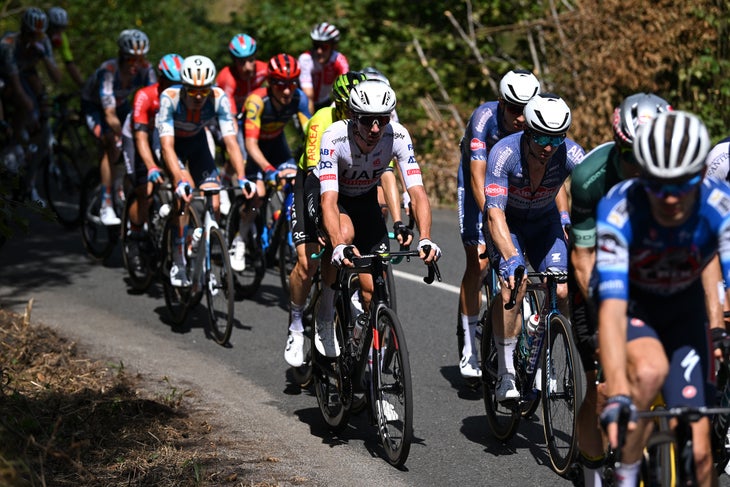 PUERTO DE ANCARES, SPAIN - AUGUST 30: Brandon McNulty of The United State and UAE Team Emirates competes in the breakaway during the La Vuelta - 79th Tour of Spain 2024 - Stage 13 a 176km stage from Lugo to Puerto de Ancares 1659m / #UCIWT / on August 30, 2024 in Puerto de Ancares, Spain. (Photo by Dario Belingheri/Getty Images)