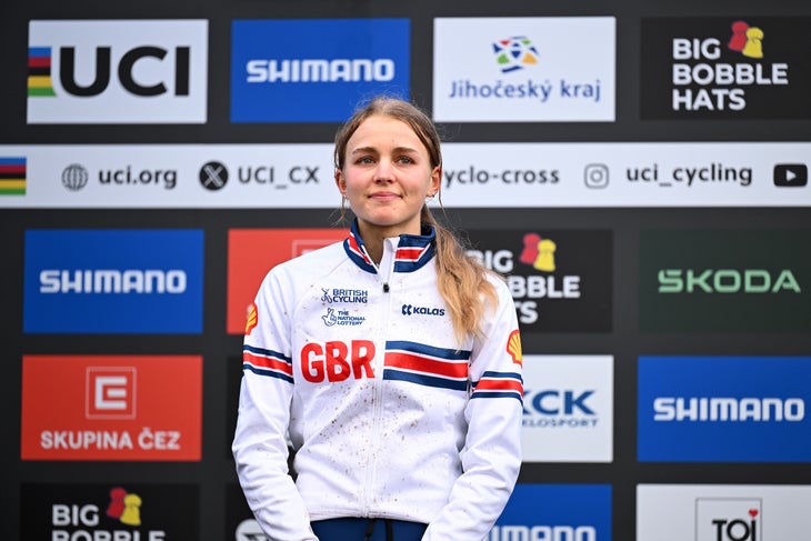 Meet Cat Ferguson, the British Mega-Talent Movistar Is Banking On 5 Cat Ferguson taking silver at the world championships junior cyclocross race in Tabor, February 3 2024 (Photo: Billy Ceusters)