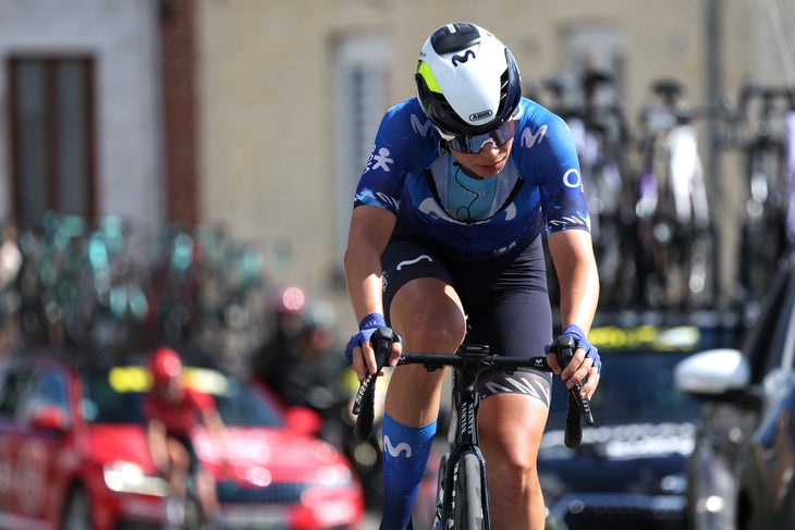 Meet Cat Ferguson, the British Mega-Talent Movistar Is Banking On 3 FOURMIES, FRANCE - SEPTEMBER 08: Cat Ferguson of The United Kingdom and Movistar Team competes during the 5th La Choralis Fourmies Feminine 2024 a 130.2km one day race from Fourmies to Fourmies on September 08, 2024 in Fourmies, France. (Photo by Rhode Van Elsen/Getty Images)