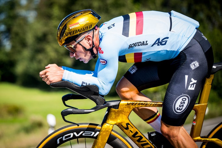 'I Found the Form Just in Time’ 2 Belgian Remco Evenepoel of Soudal Quick-Step pictured in action during a training session ahead of the 2024 UCI Road and Para-Cycling Road World Championships, Friday 20 September 2024, in Zurich, Switzerland. The Worlds are taking place from 21 to 29 September. BELGA PHOTO JASPER JACOBS (Photo by JASPER JACOBS / BELGA MAG / Belga via AFP)