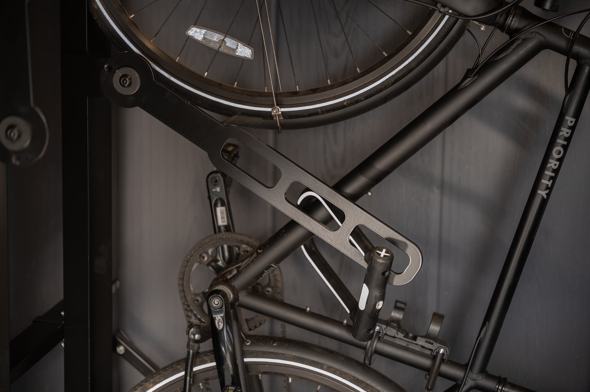 Keter Newton Plus shed with Saris rack for secure bike storage