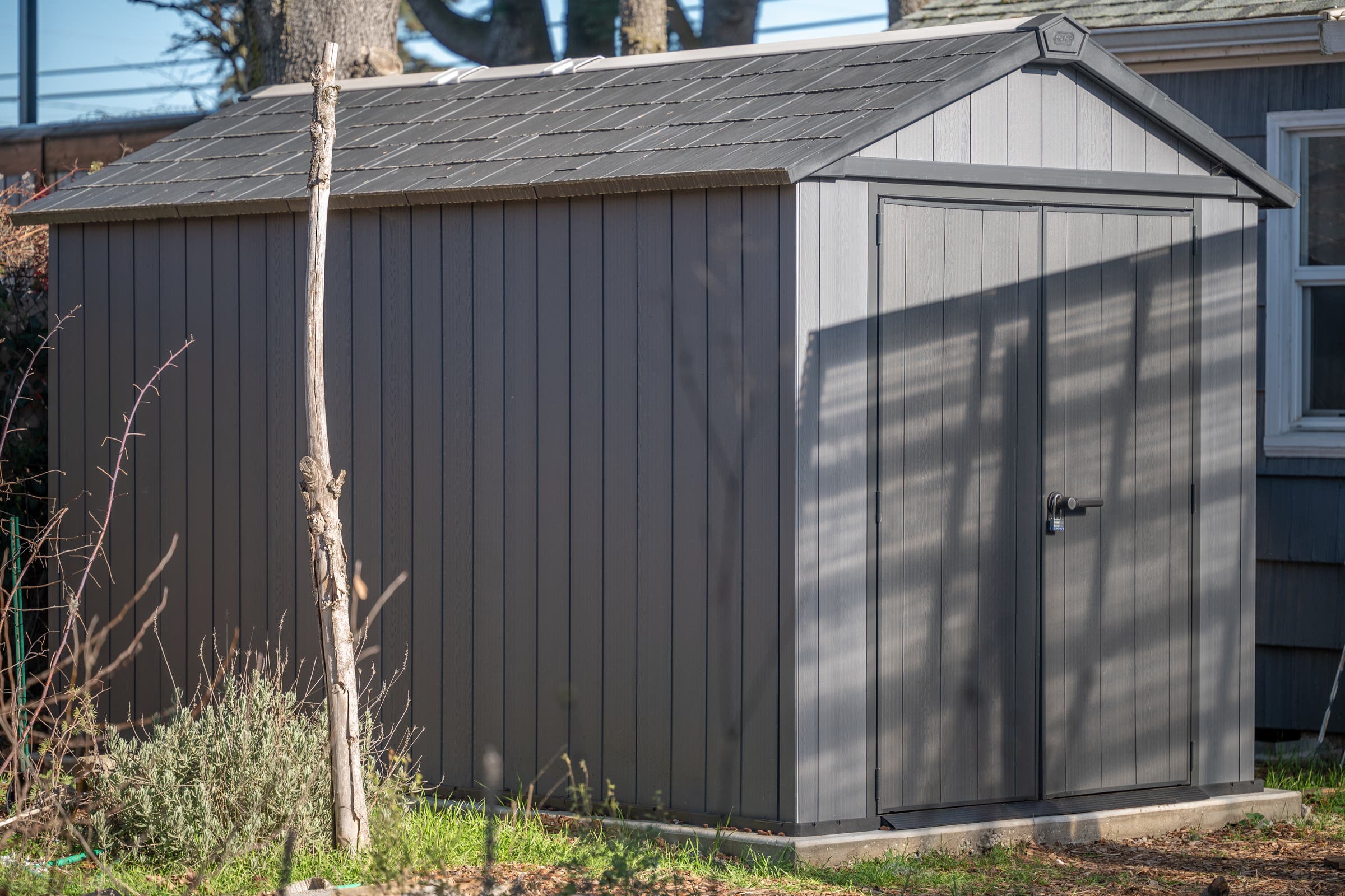 Keter Newton Plus shed for secure bike storage