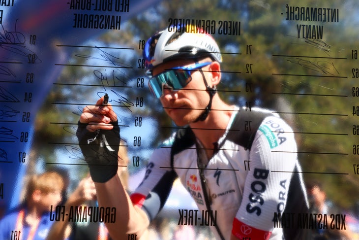 ADELAIDE, Australia - 24 gennaio: Ryan Mullen d'Irlanda e Red Bull Bora Hansgrohe che firmano prima del 25 ° tour di Santos sotto la fase 4 di Hahn Men da Glenelg a Victor Harbor il 24 gennaio 2025 ad Adelaide, in Australia. (Foto di Peter Mundy/Getty Images)