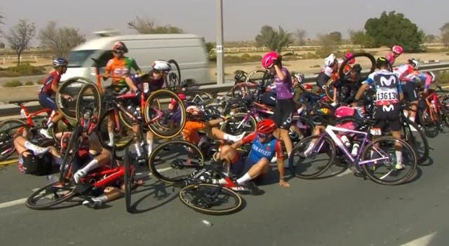 Video: Huge Pileup Stuns Peloton in Opening Stage of UAE Tour Women