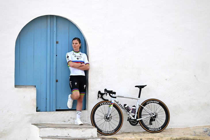 JAVEA, SPAIN - DECEMBER 14: Lotte Kopecky of Belgium poses with her Specialized bike during the Team SD Worx - Protime 2025 - Training Camp on December 14, 2024 in Javea, Spain. (Photo by Tim de Waele/Getty Images)