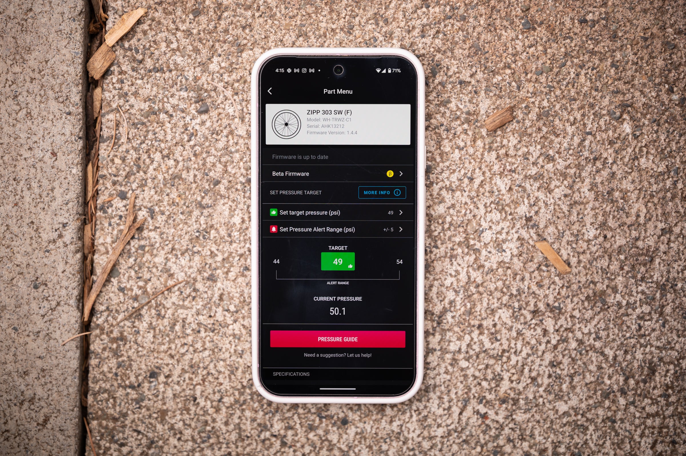 Zipp AXS app with tire pressure