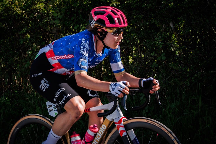 Belgien - 27. April: Kristen Faulkner von EF Education - Hafern der Vereinigten Staaten von Amerika während des Spiels zwischen Liege gegen Bastogne - 27. April 2025 LAGE 27. April 2025 weibliche Elite (PIM Washanderer/Soccrate/Getty Images in Fotos))