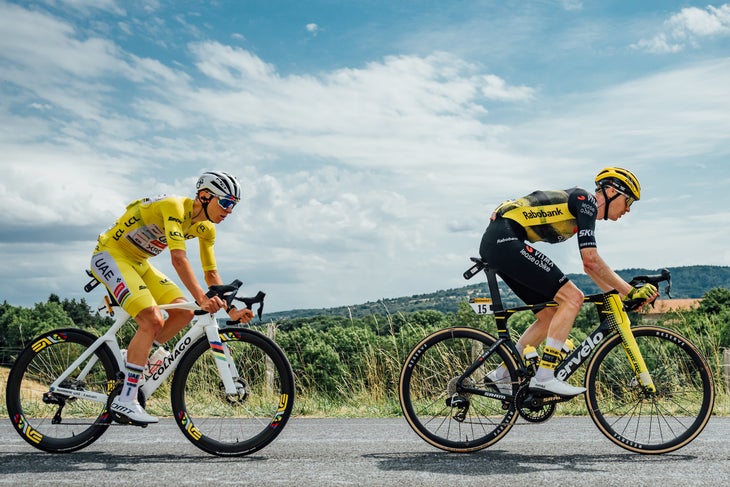 Pogačar on the wheel of Matteo Jorgenson on stage 10 of the Tour (Photo: Chris Auld)