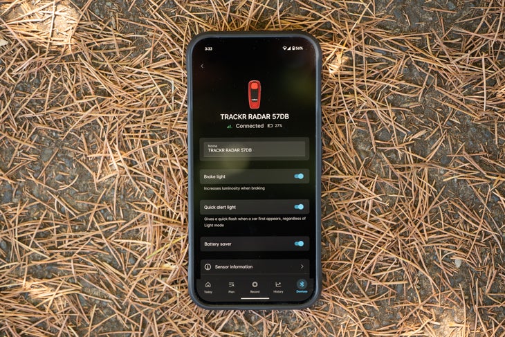 Google Pixel 9 Pro XL showing the Wahoo Trackr Radar android app