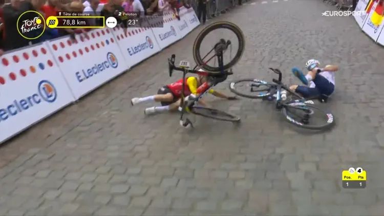 Video: Bizarre Crash Brings Down Sprinting Breakaway Riders on Stage 1 of Tour de France