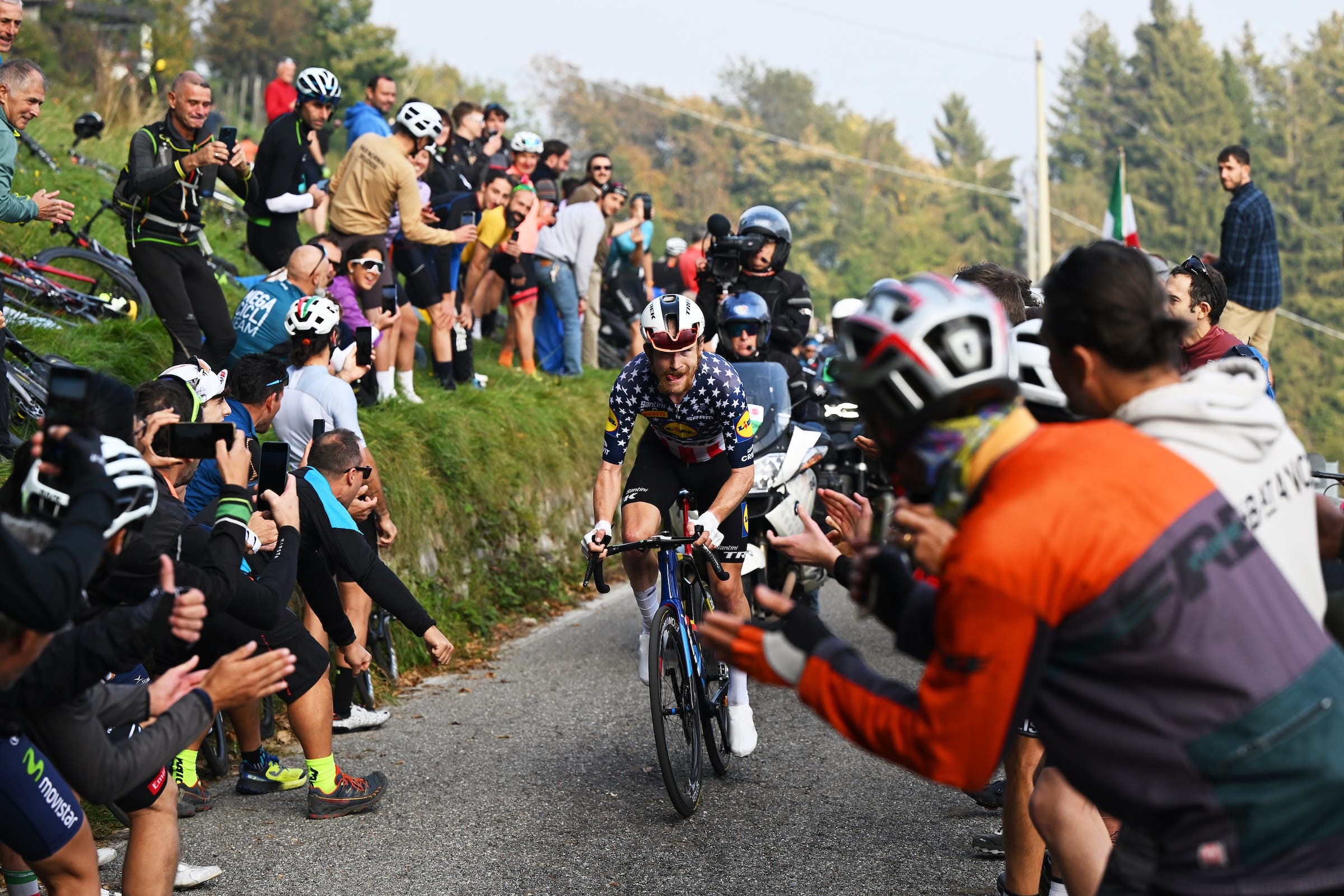 Quinn Simmons des États-Unis et Team Lidl - Trek participent à la 119e Il Lombardia 2025, une course d'une journée de 241 km de Côme à Bergame le 11 octobre 2025 à Bergame, en Italie. (Photo : Dario Belingheri/Getty Images)