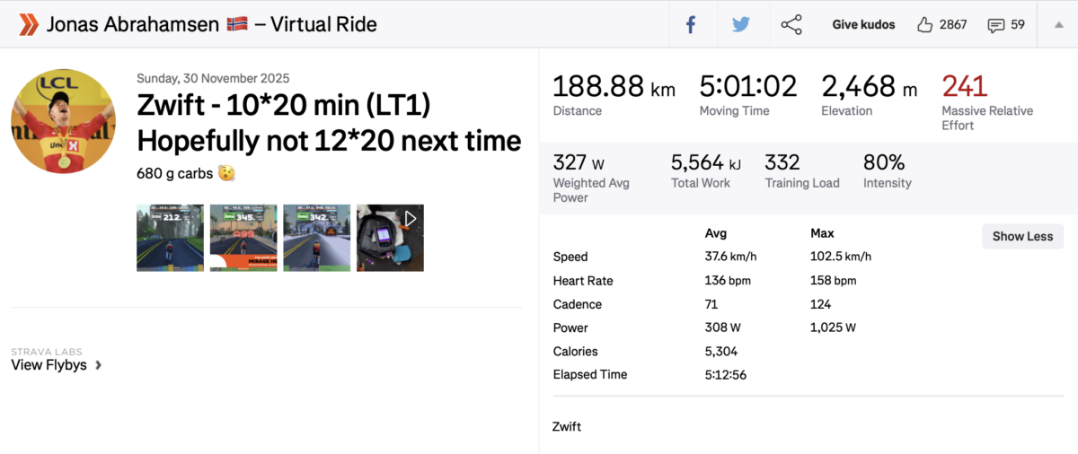 Abrahamsen's Zwift ride