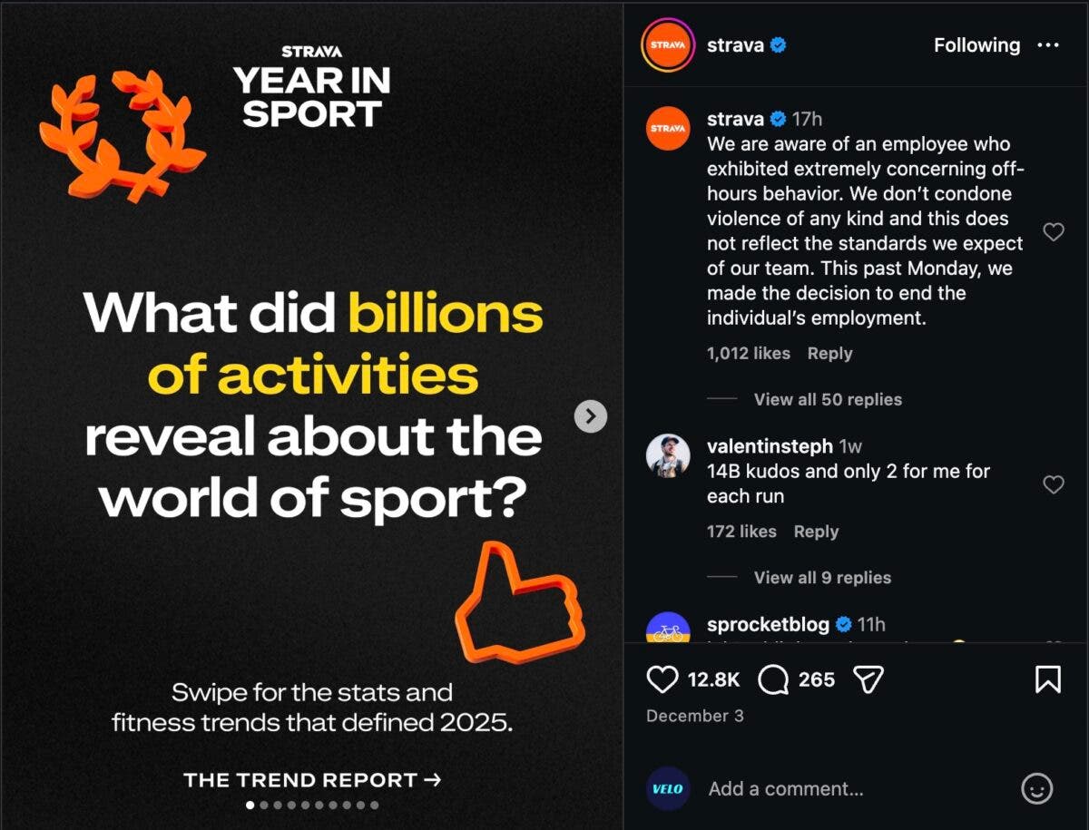 Dichiarazione Strava Instagram