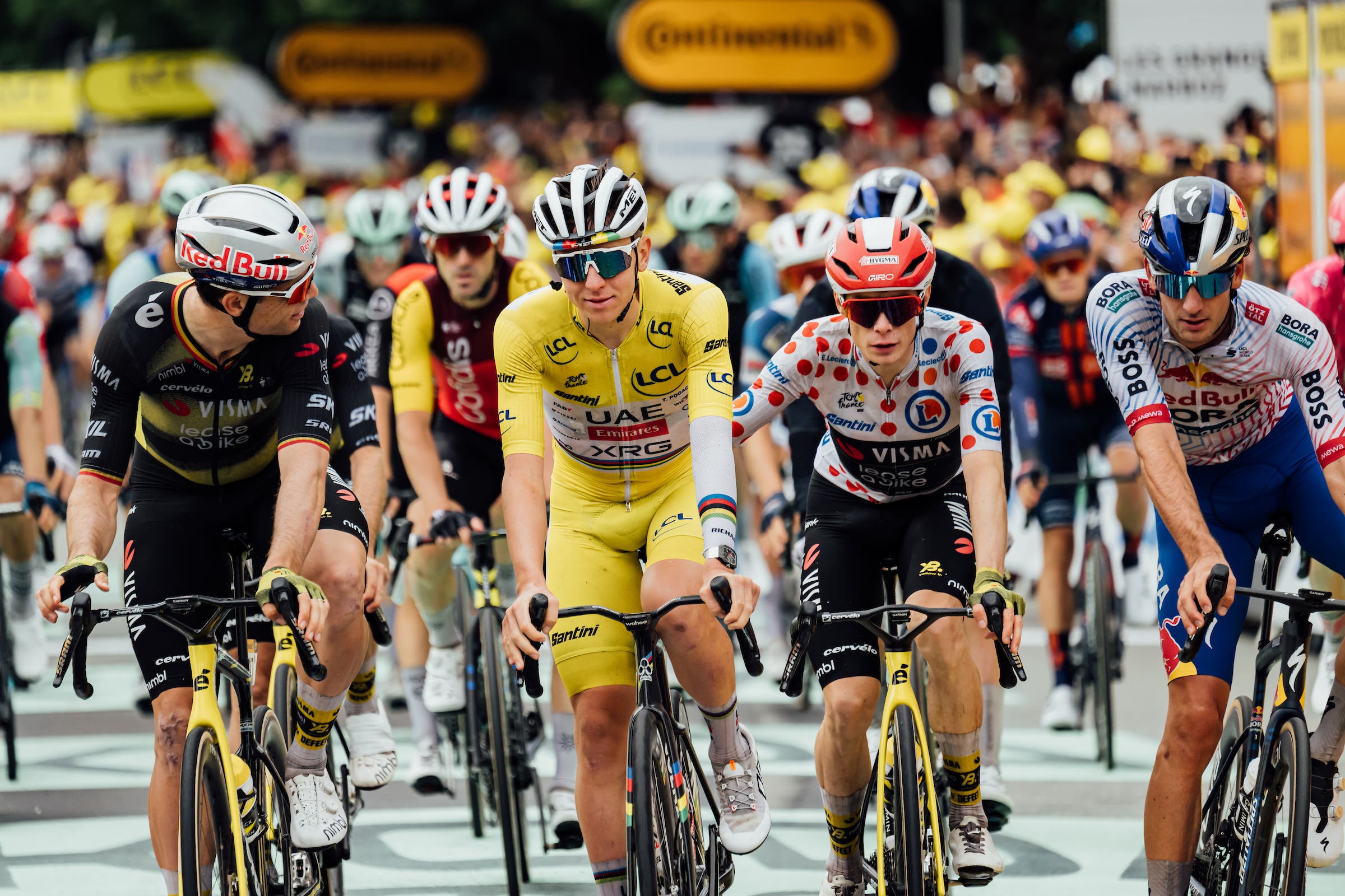 Jonas Vingegaard congratulates Tadej Pogačar on his win in the 2025 Tour de France (Photo: Chris Auld)