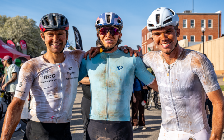 The podium at the pro men's race at Mid South Gravel.