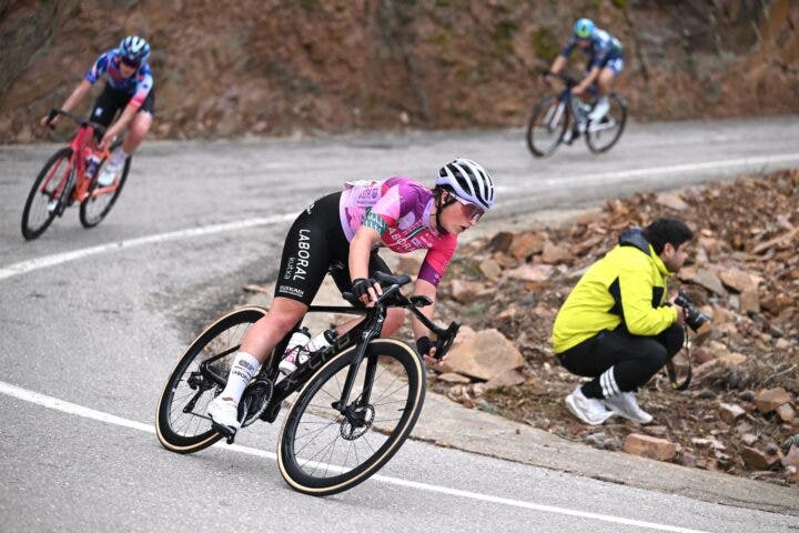 Debora Silvestri (Team Laboral Kutxa - Fundación Euskadi) in action during the Setmana Ciclista - Volta Femenina de la Comunitat Valenciana 2026. She crashed heavily in Milan-San Remo. (Photo: Szymon Gruchalski/Getty Images)