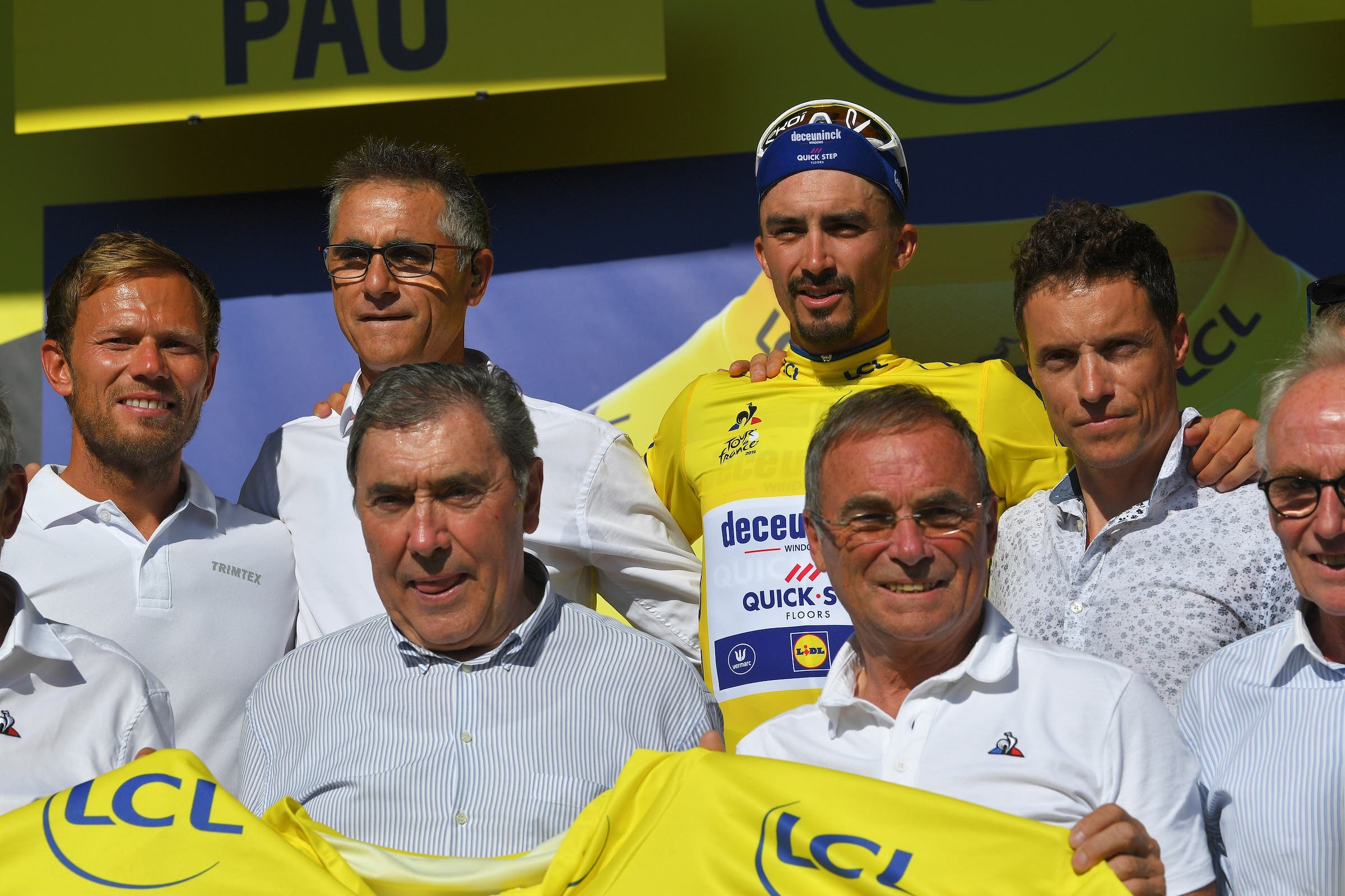 Five-time champions Eddy Merckx and Bernard Hinault at the 2019 edition of the Tour (Photo by Tim de Waele/Getty Images)