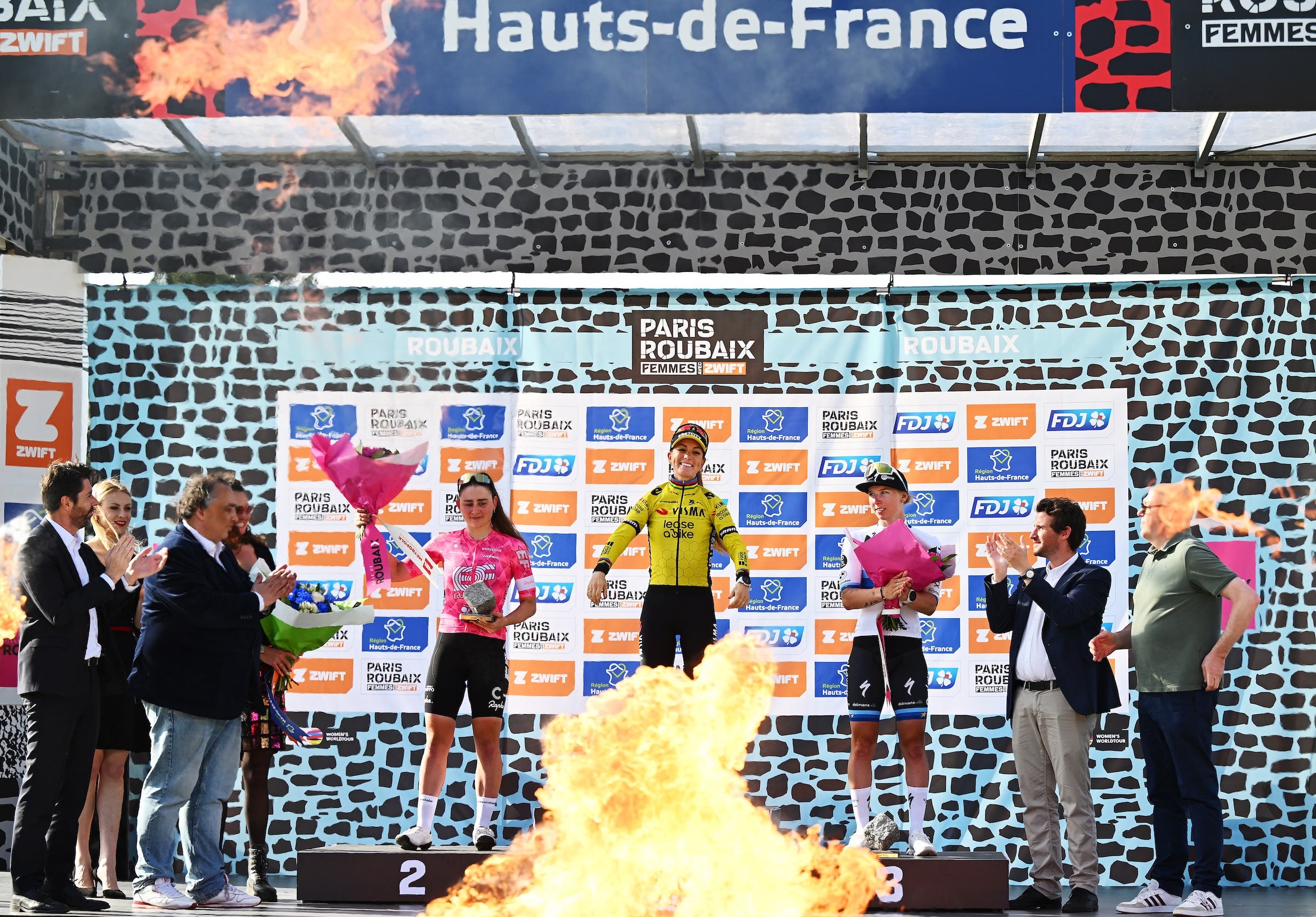 Pauline Ferrand-Prévot topped the podium ahead of Letizia Borghesi and Lorena Wiebes (Photo: Luc Claessen/Getty Images)
