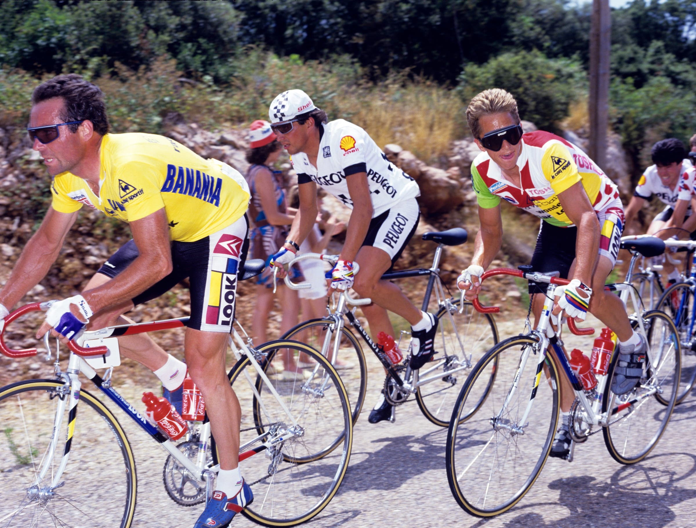 Bernard Hinault leads Greg LeMond in the Tour de France (Photo by Graham Watson/Getty Images)