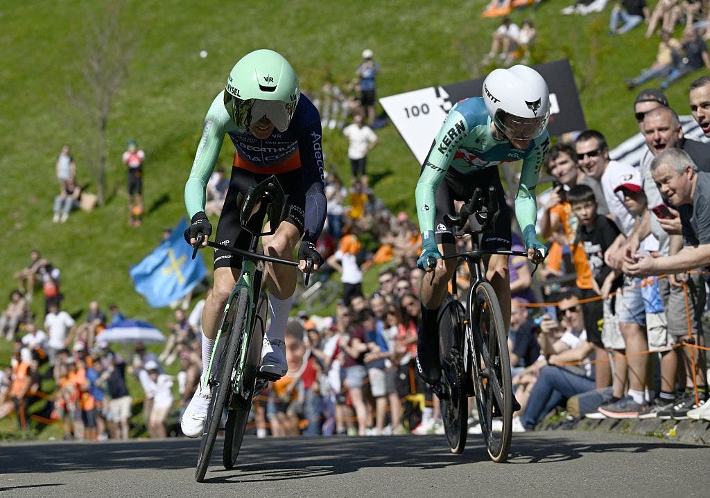Seixas (left) powered past the riders who started ahead of him for an emphatic TT victory on Monday.