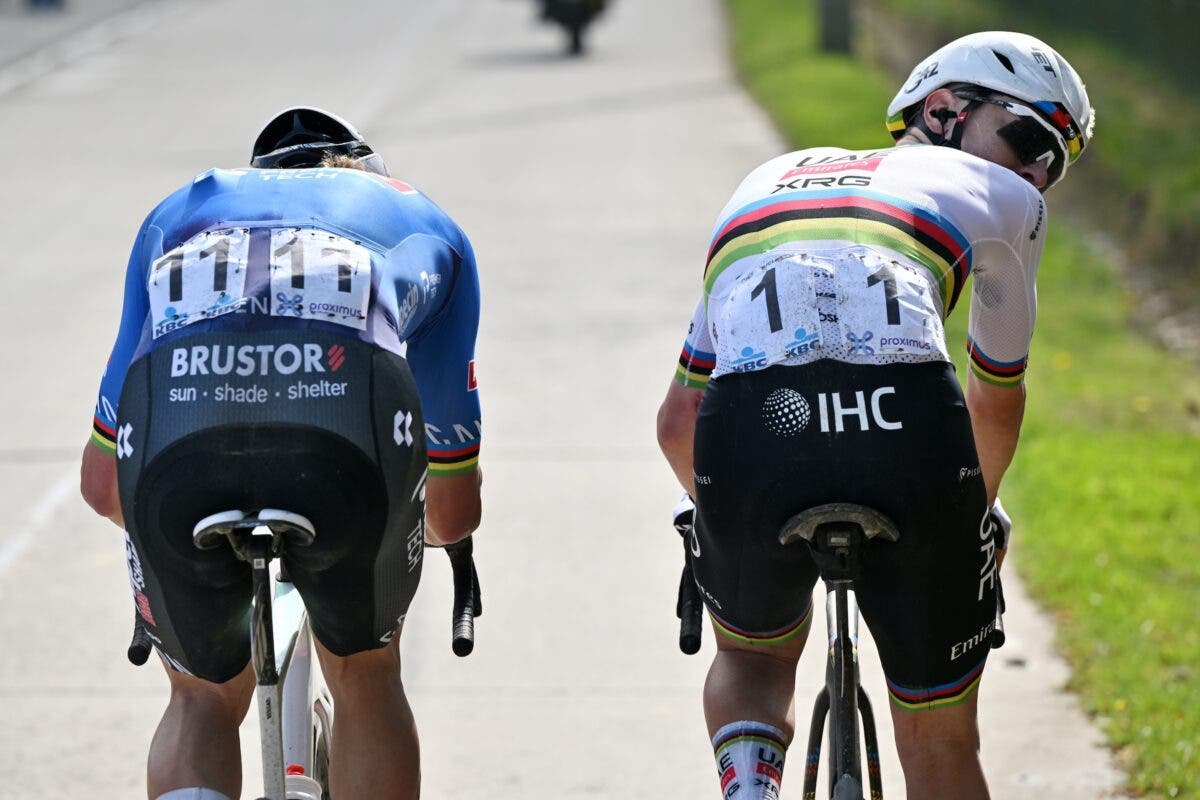 Once the gap to Remco Evenepoel was created, Tadej Pogacar and Mathieu van der Poel rode to fend off the Belgian in the Tour of Flanders (Photo: Dario Belingheri/Getty Images)