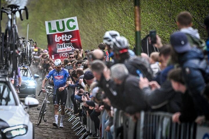 Dutch Mathieu van der Poel of Alpecin-Premier Tech pictured during the men's Paris-Roubaix cycling race, Sunday 12 April 2026, around Roubaix, France. The 123rd edition of Paris-Roubaix cycling races will take on Sunday, with the women riding 143,1 km the men riding 258,3 km on Sunday. BELGA PHOTO ELIAS ROM (Photo by ELIAS ROM / BELGA MAG / Belga / AFP via Getty Images)