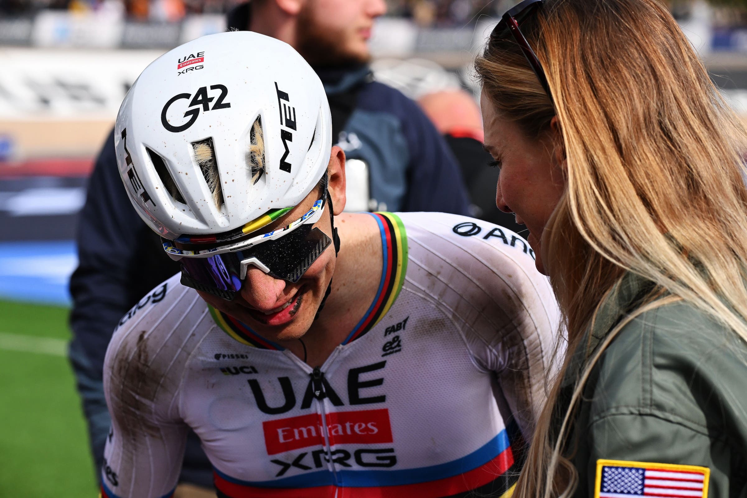 Tadej Pogačar with his partner Urška Žigart after the 123rd Paris-Roubaix (Photo: Dario Belingheri/Getty Images)