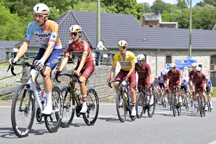 Ben Oliver in yellow at the Tour of Wallonie.