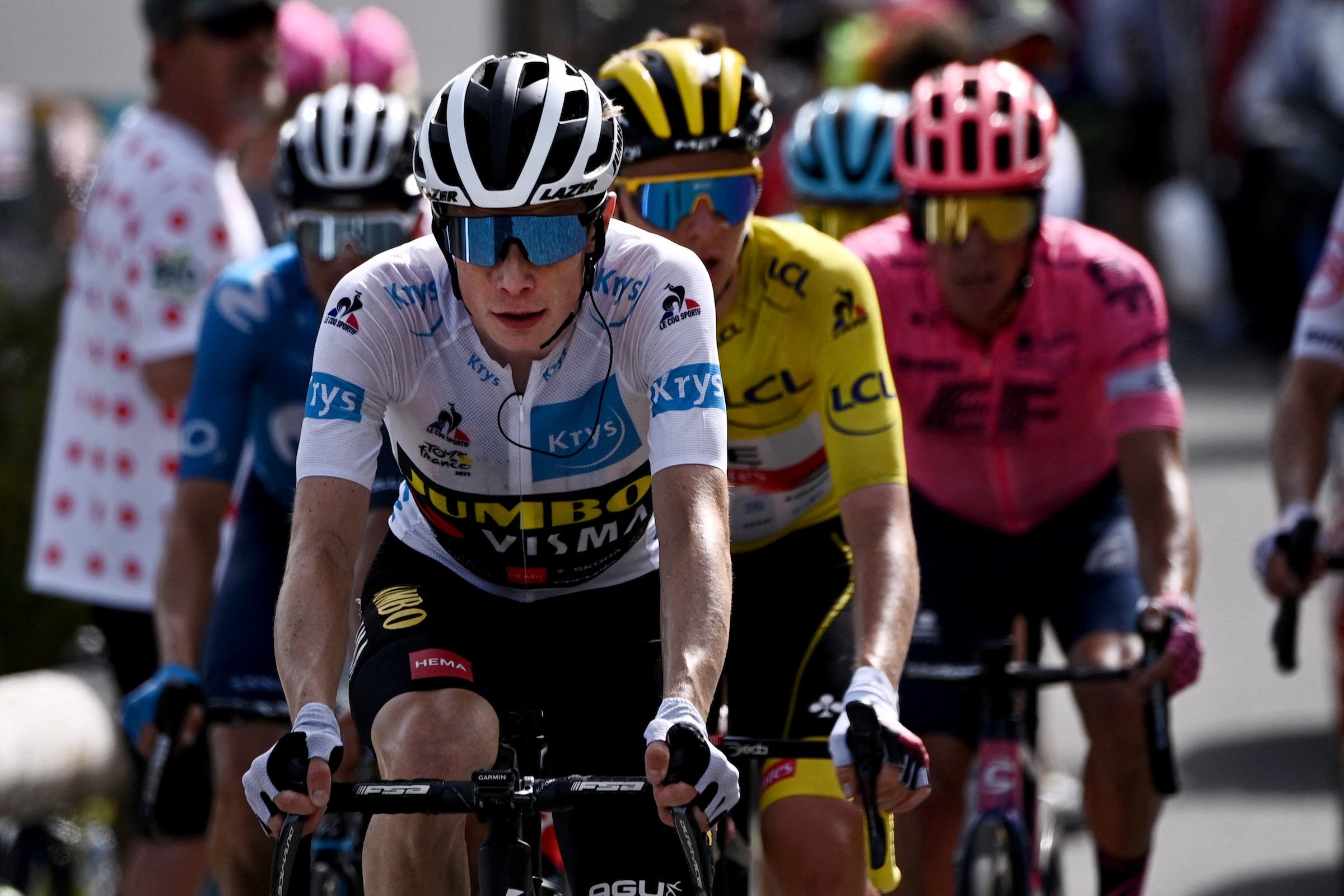 Jonas Vingegaard, Tadej Pogacar and Rigoberto Uran during the 2021 Tour. (Photo: Anne-Christine Poujoulat / AFP)