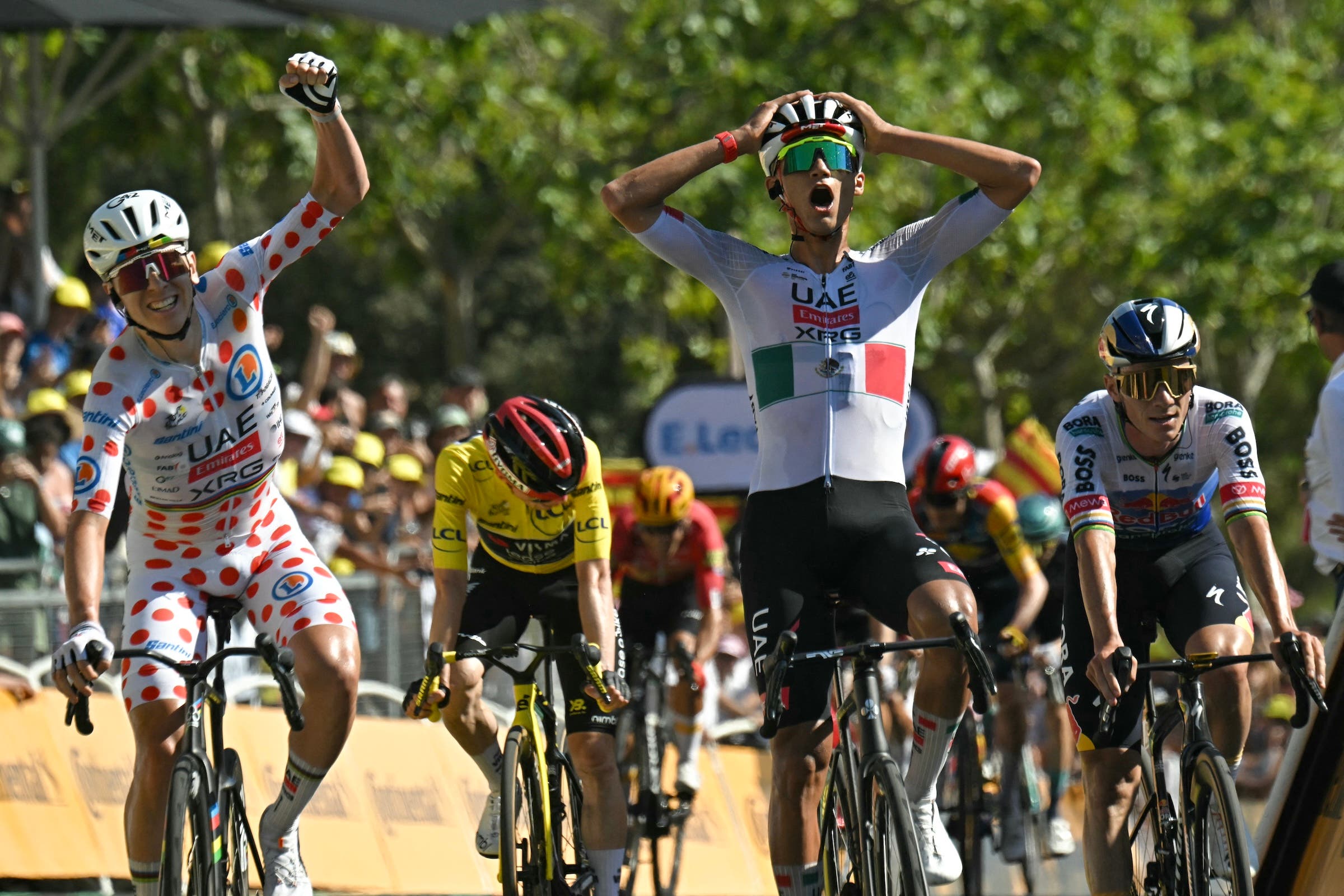 Evenepoel finished just behind UAE Emirates - XRG's Isaac Del Toro and Tadej Pogačar on Sunday (Photo: Loic Venance / AFP)