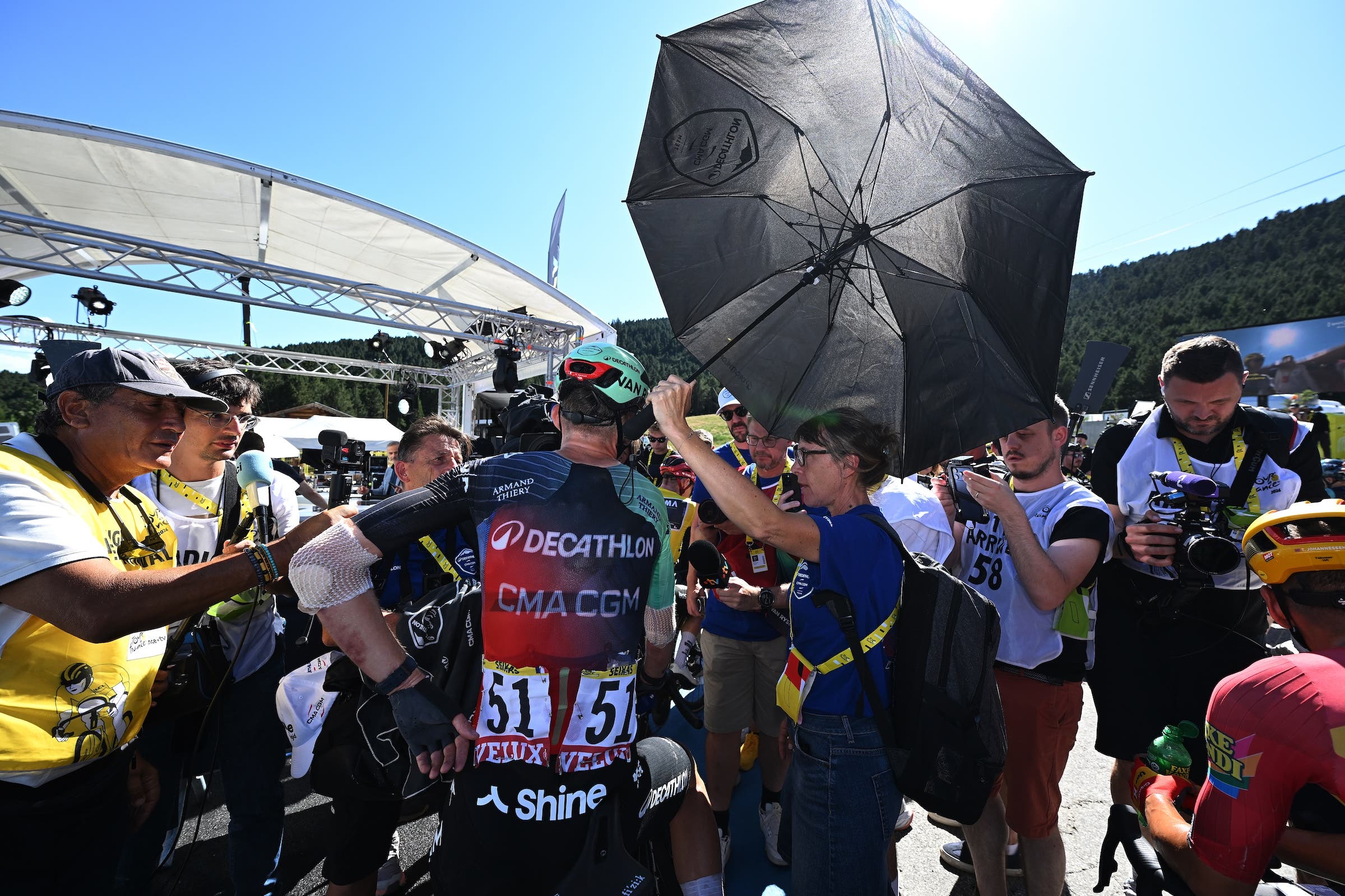 Paul Seixas was sheltered from the sun after the third stage of the Tour de France (Photo: Tim de Waele/Getty Images)