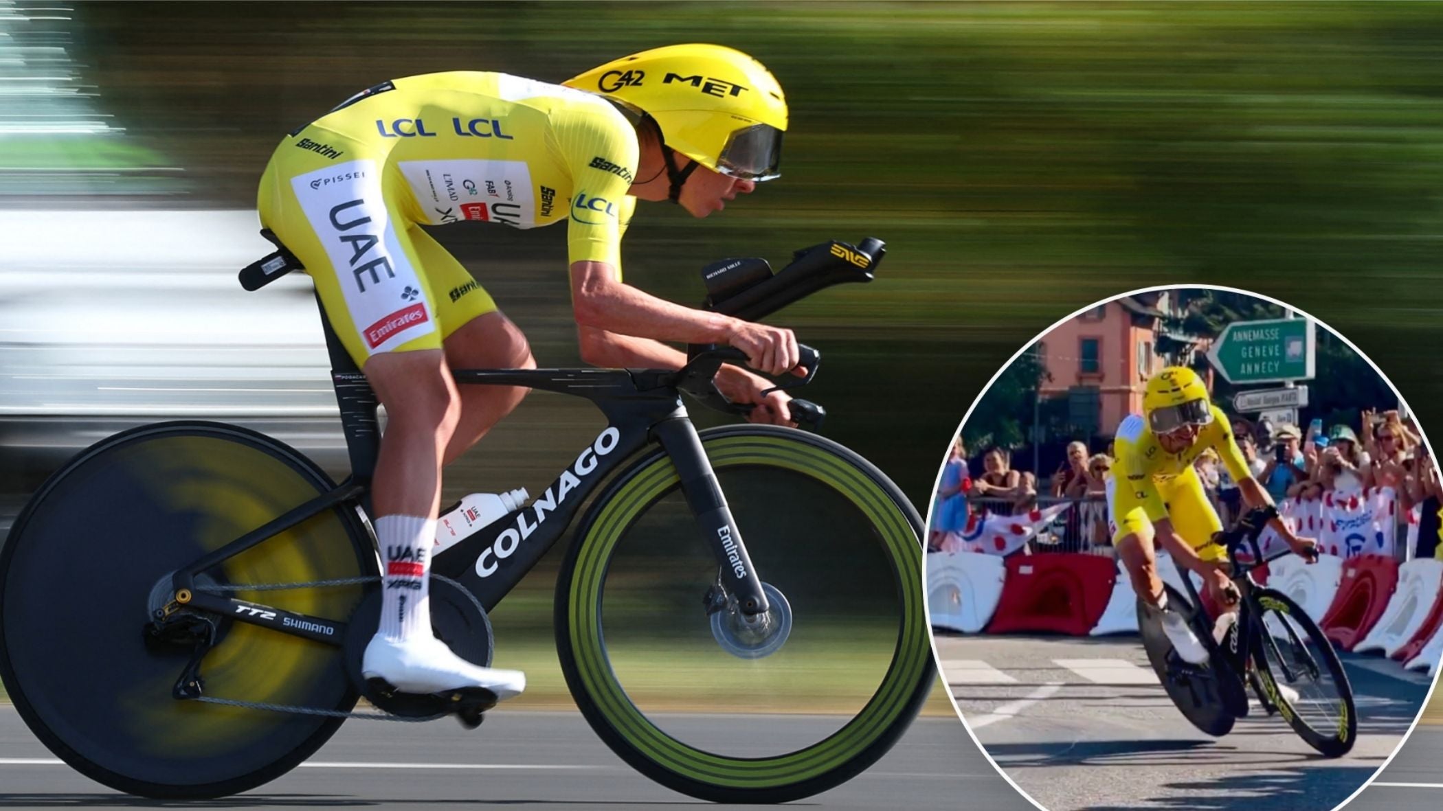 Pogačar came within inches of crashing in Tuesday's time trial at the Tour de France.