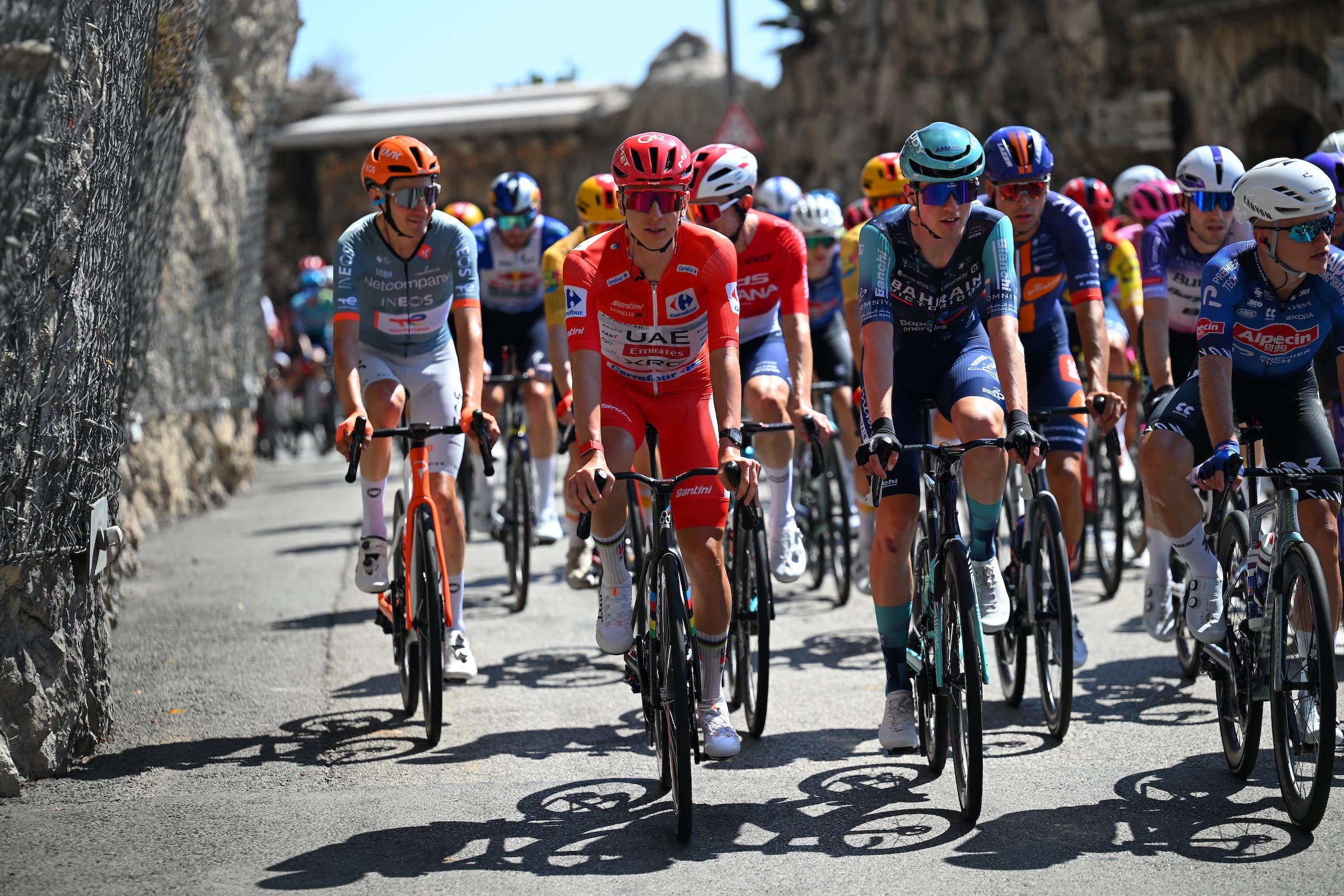 Tadej Pogacar (UAE Emirates-XRG) was in the red jersey but Ethan Hayter (Soudal Quick-Step) rode brilliantly to chase the overall lead (Photo: Tim de Waele/Getty Images)
