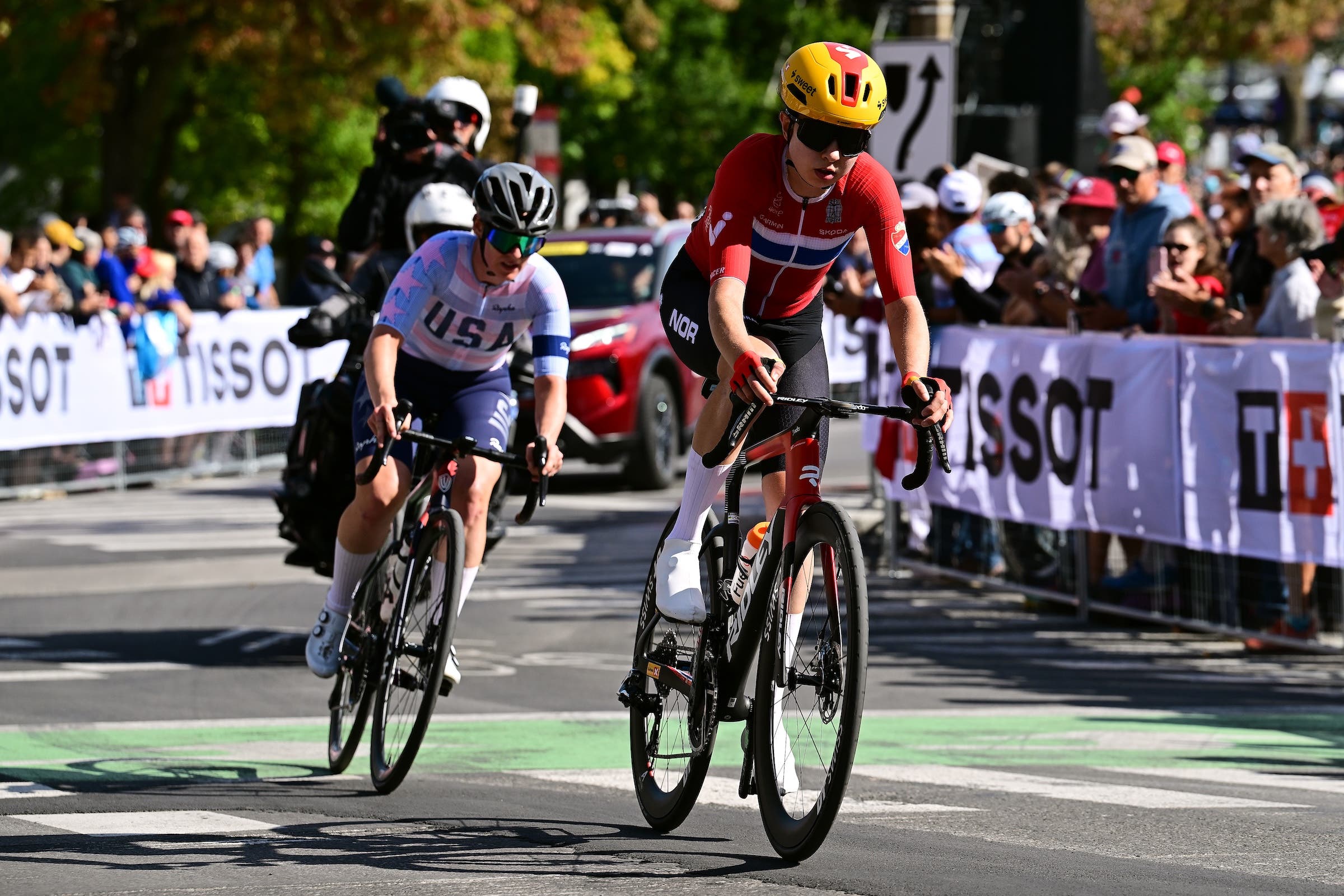 US rider Natalie Quinn (l) and Marte Berg Edseth of Norway were the strongest riders in the day's eary break (Photo: Tim de Waele/Getty Images)