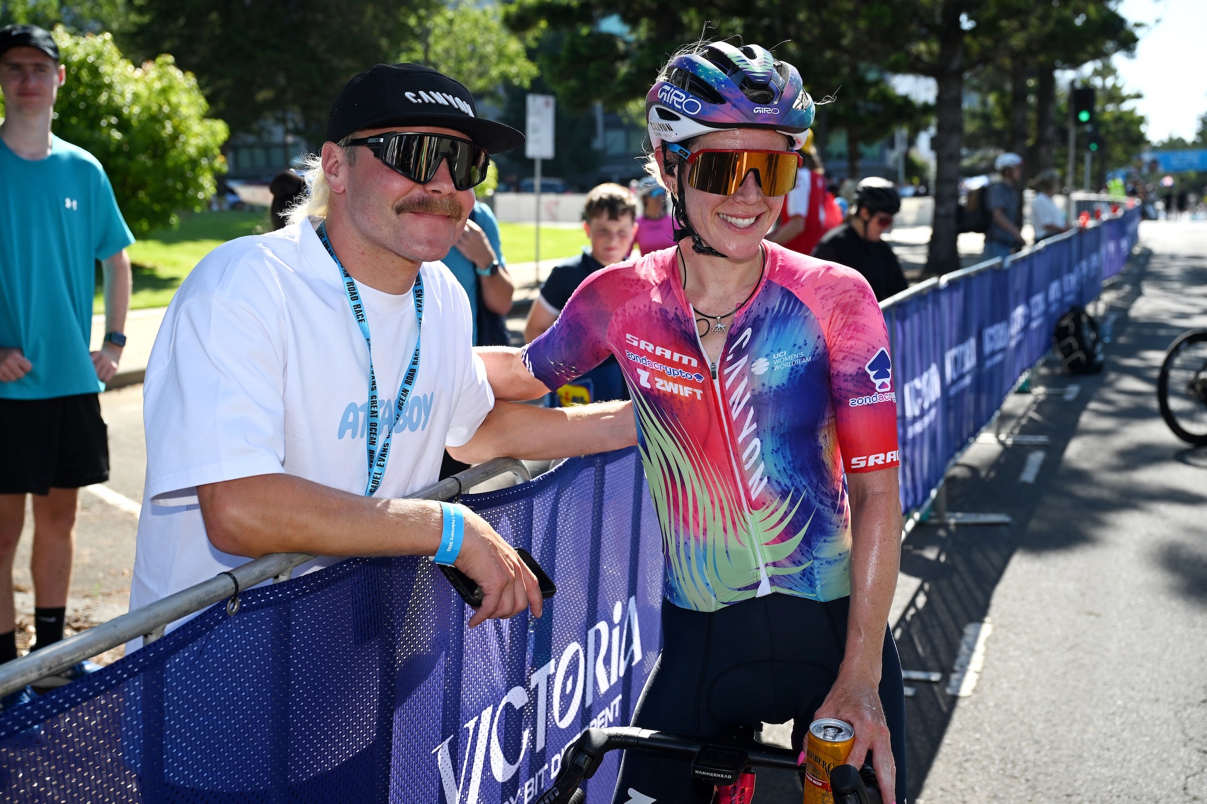 Tiffany Cromwell pictured at the Cadel Evans Great Ocean Road Race with her partner, Formula One driver Valtteri Bottas (Photo: Dario Belingheri/Getty Images)