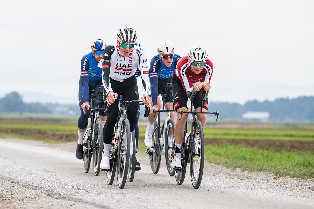 Pogačar was seen out on a casual ride in Slovenia ahead of the European championships he was forced to miss in early October.