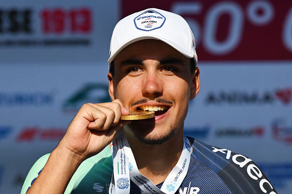 Noa Isidore celebrates the win at the crash-marred Coppa Bernocchi. 