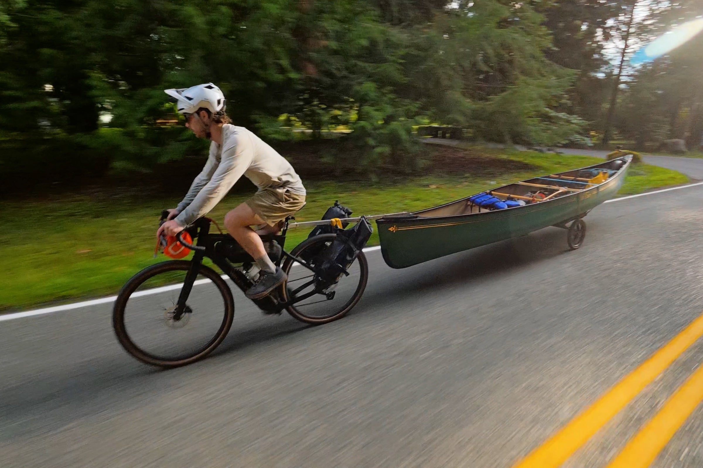 E-Gravel Bikepacking Meets Canoeing: Towing a 17-Foot Canoe with the Velduro Phantom X